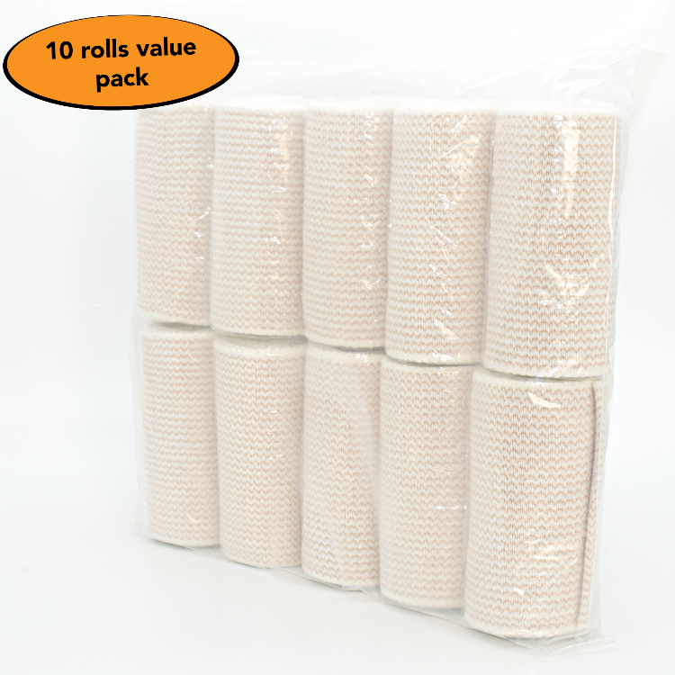 10 rolls of elastic bandages pack in white background