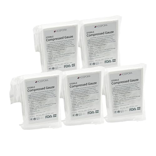 HOSPORA Sterile 100% Cotton Z Folded Compressed Gauze Pad, 4.5 in x 4.1 Yards (Pack of 5)