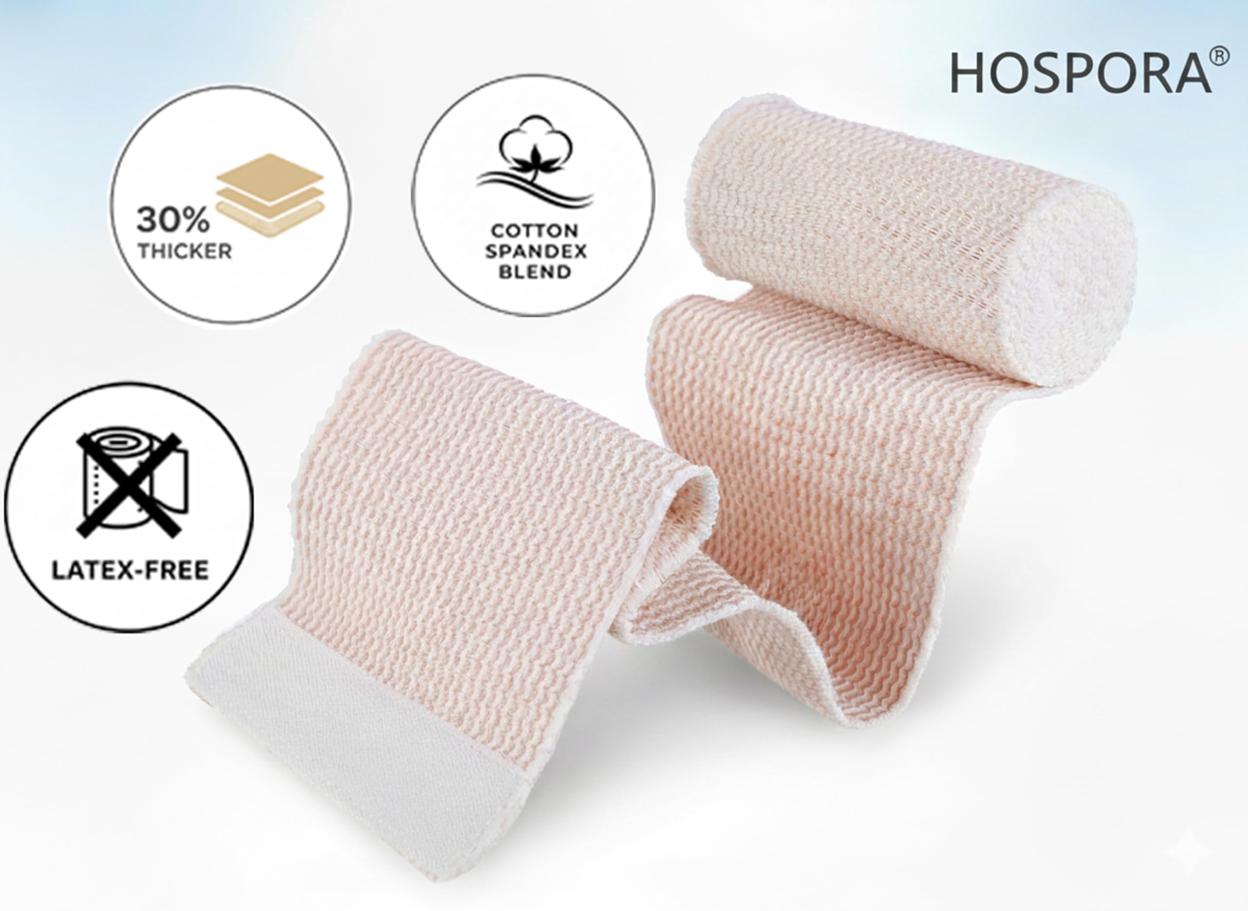 Hospora Cotton Elastic Bandage, 4 Inch x 13-15 feet Stretched Length with Hook and Loop Closure, Latex-Free Compression Bandage(Pack of 5)